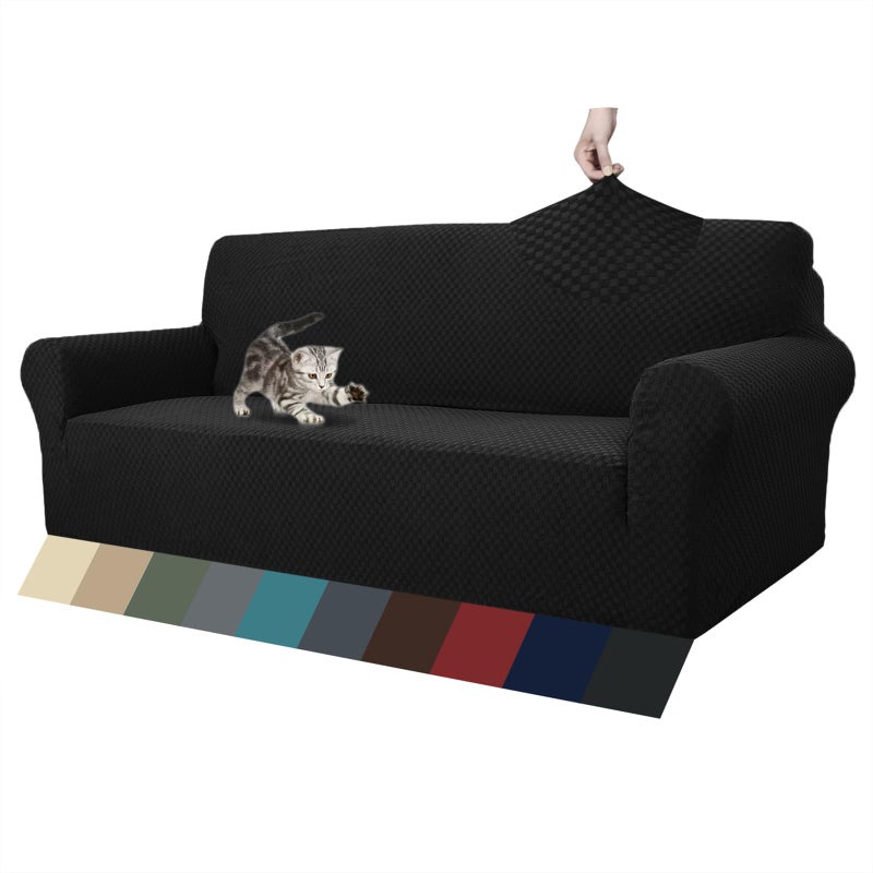 ZNSAYOTX 1 Piece Jacquard Couch Covers for 3 Cushion Couch High Stretch Sofa Cover for Pets Dogs Anti Slip Extra Large Sofa Slipcovers Furniture Protector (XL Sofa, Black) - Image 1